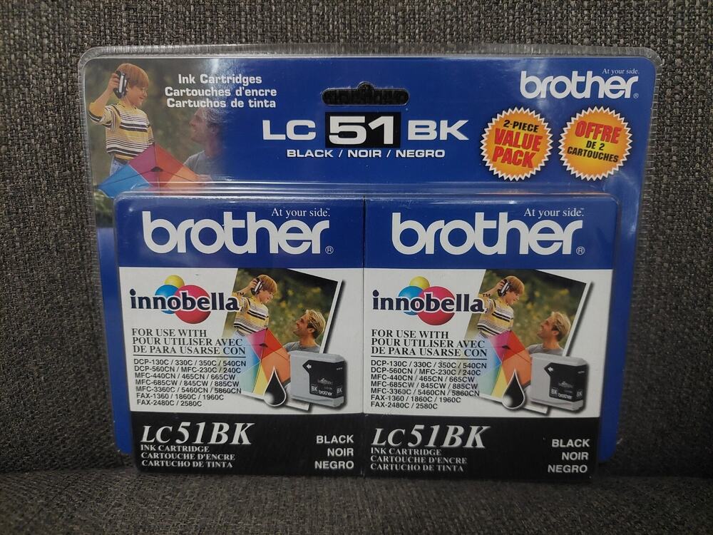 Genuine Brother LC51BK 2 Piece Value Pack Black Ink New Sealed See Exp Date